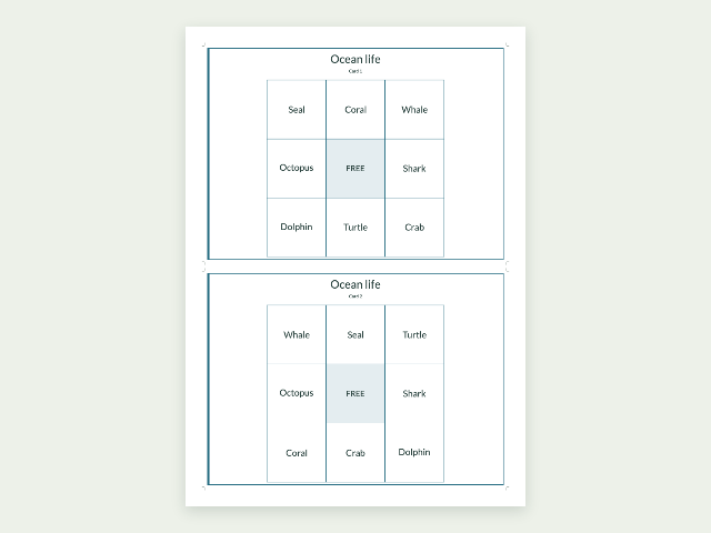 Preview of Bingo cards