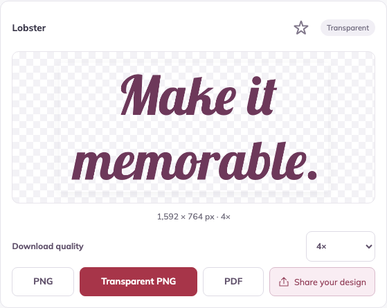 English editor preview with PNG, Transparent PNG and PDF download buttons
