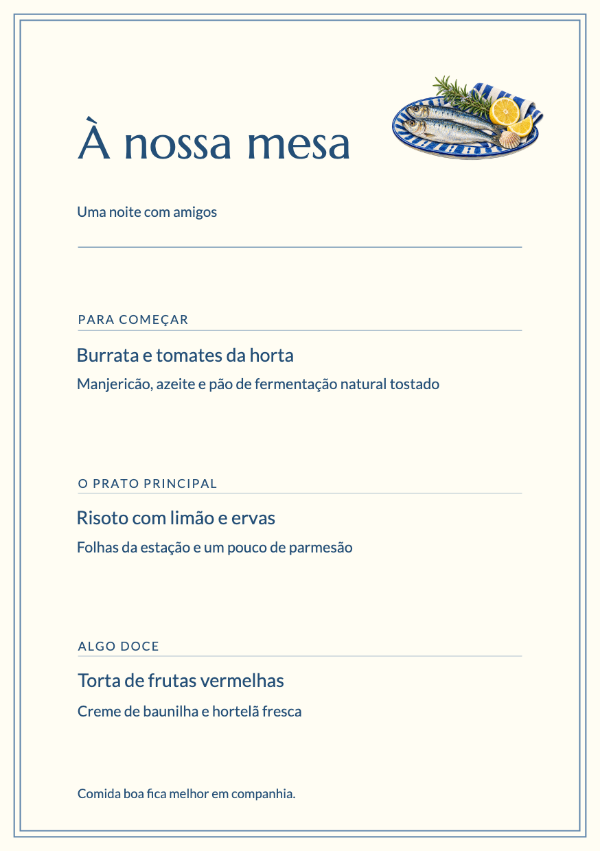 A mesa à beira-mar · Editar cardápio