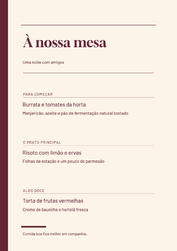 Editorial bordô · Editar cardápio