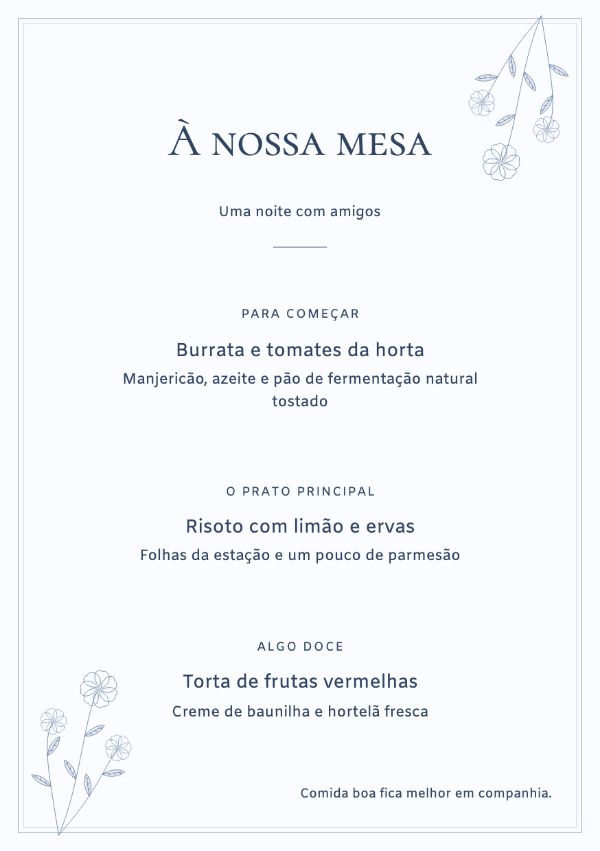 Um toque de azul · Editar cardápio