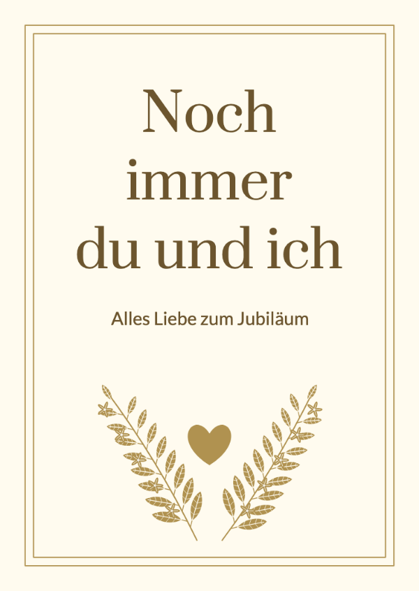 Goldene Jahre zusammen: Gravierter Lorbeer, kleine Blüten und ein eleganter Erinnerungsrahmen.