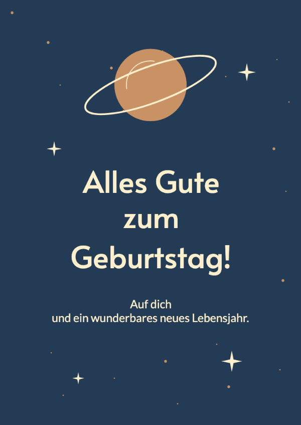 Eine weitere Runde um die Sonne: Ein Ringplanet, Umlaufbahnen und verstreute Sterne auf tiefem Blau.