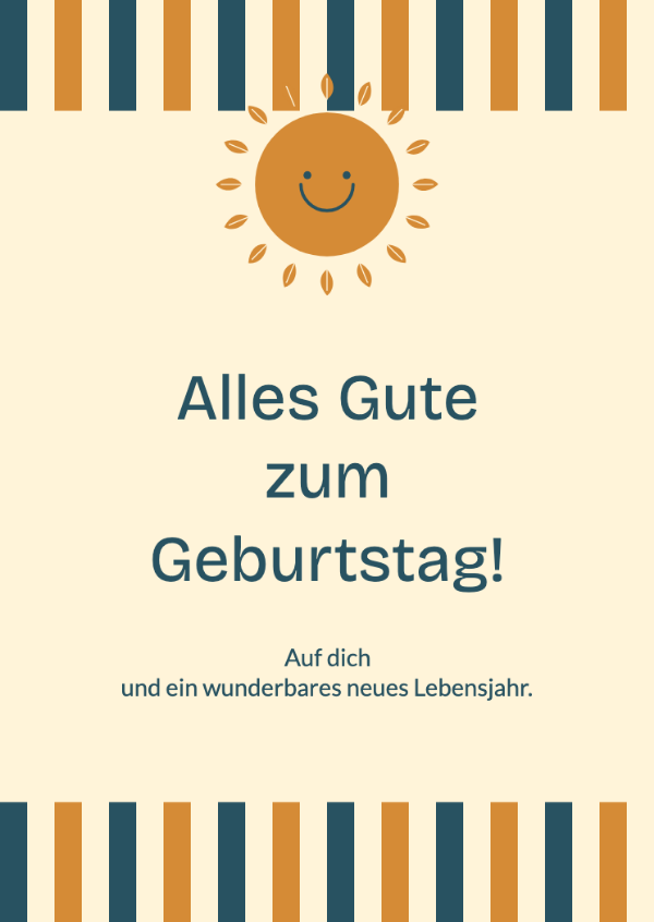Sonnige Aussichten: Sommerliche Streifen, eine Sonne mit Wellenrand und fröhliche Retrofarben.