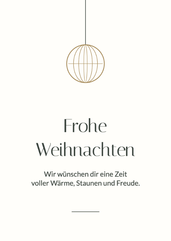 Eine stille Weihnacht: Ein fein gezeichnetes Ornament, eine schmale Linie und viel Weißraum.