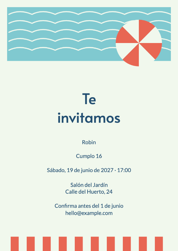 El club de la piscina: Una piscina gráfica, sombrilla a rayas y colores veraniegos vivos.