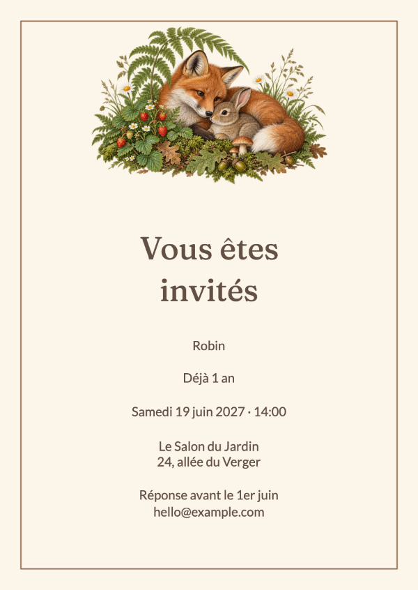 Une petite aventure: Une scène forestière détaillée pour fêter un premier anniversaire.