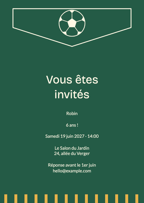 La ligue des anniversaires: Un fanion sportif joyeux, un ballon illustré et des rayures de stade.