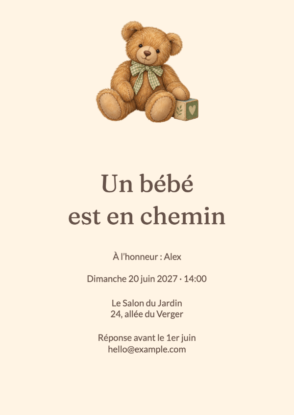 Câlins d’ourson: Invitations pour baby shower
