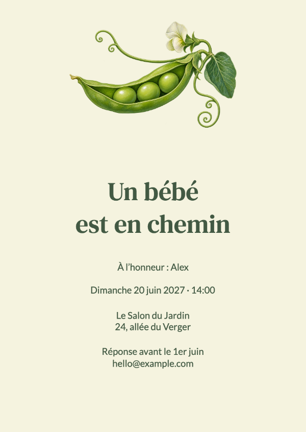 Doux petit pois: Invitations pour baby shower