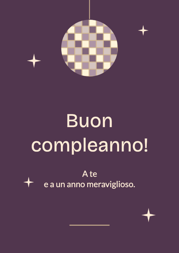 Regina della pista: Una sfera a specchi e stelle luminose su un intenso fondo prugna.