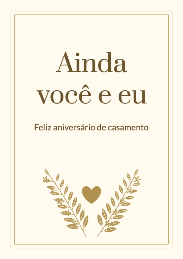 Anos dourados juntos: Um ramo de louro em gravura, pequenas flores e uma elegante moldura comemorativa.