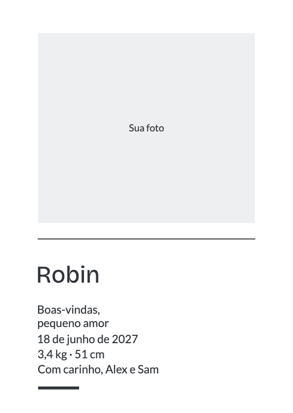 O pequeno anúncio: Um retrato estreito, linhas pretas finas e letras em estilo editorial moderno.