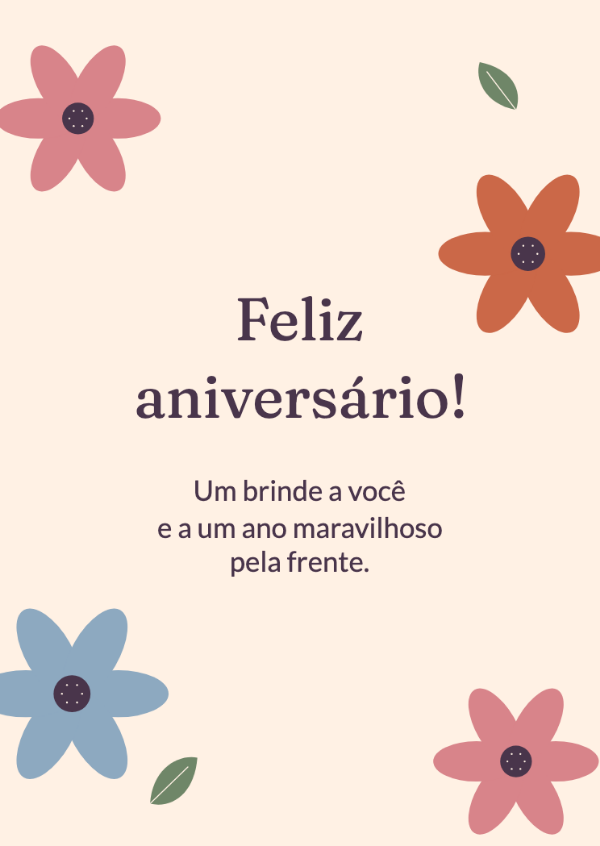 Flores de aniversário: Flores grandes de papel recortado em rosa, laranja e azul-centáurea.