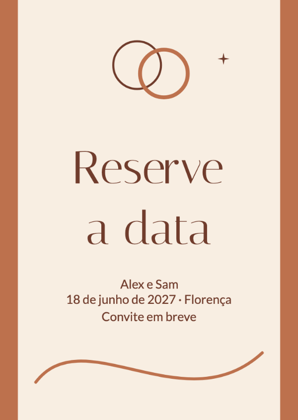 A união moderna: Anéis entrelaçados e formas esculturais em terracota quente.