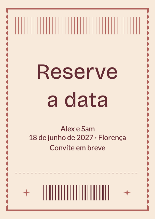 Entrada para duas pessoas: Um ingresso para guardar, com listras finas, perfurações e charme retrô.
