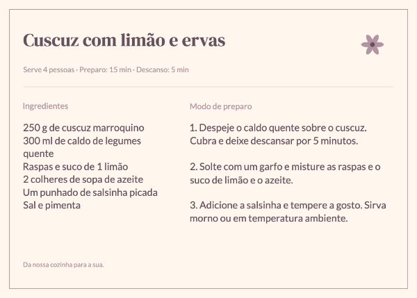 Feito com amor: Cartões de receitas