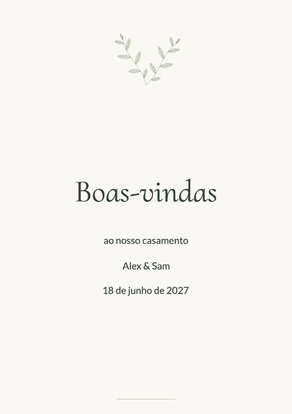 Olival: Ramos de oliveira, marfim quente e letras serifadas elegantes para uma celebração no jardim.