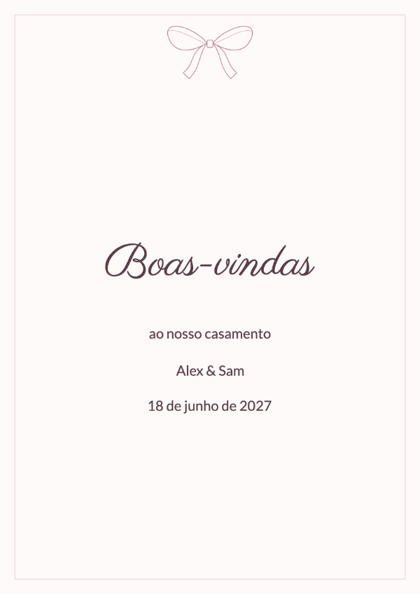 Fita de seda: Um laço desenhado e uma borda fina, com nomes em escrita manual expressiva.