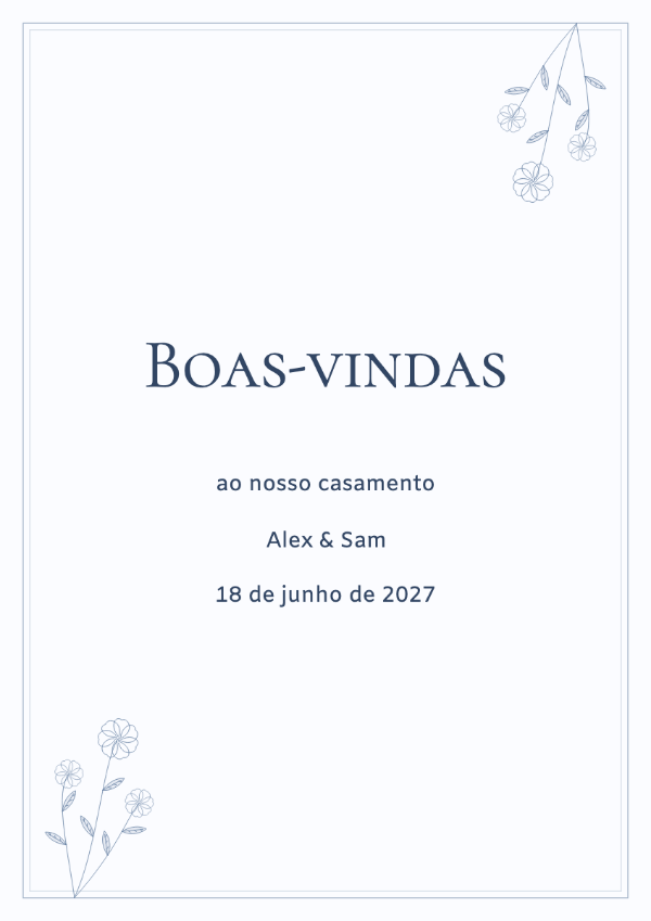 Um toque de azul: Flores em traços azuis e uma moldura delicada com versaletes tradicionais.