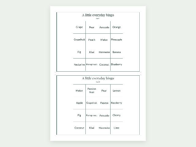 Bingo cards: Example made with this tool