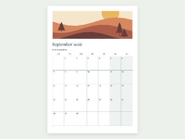 Calendários para imprimir: Exemplo criado com esta ferramenta
