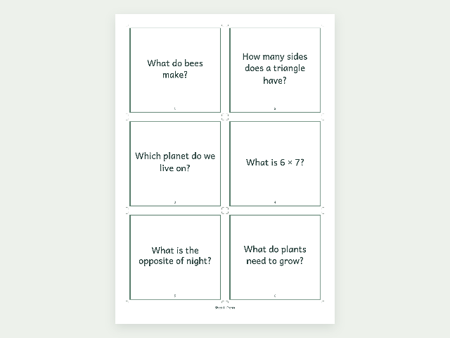 Printable flashcards: Example made with this tool