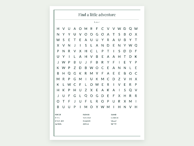 Word search puzzles: Example made with this tool