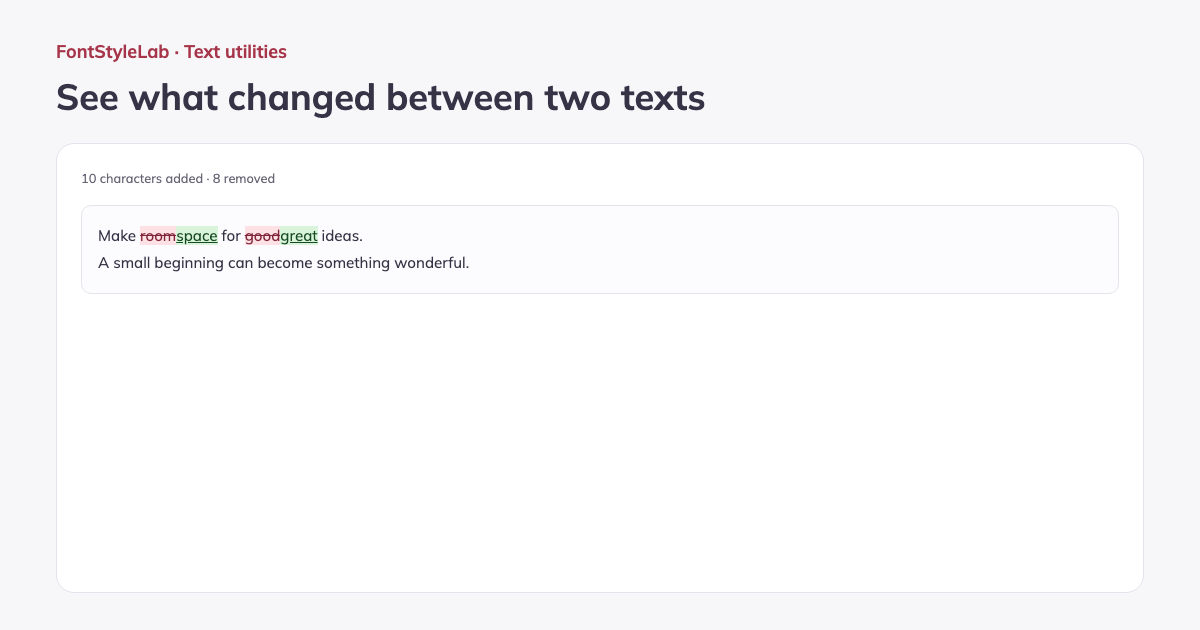 Comparação de textos: Exemplo criado com esta ferramenta