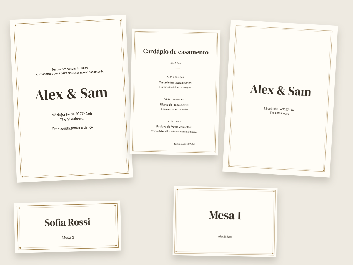 Modelo de casamento Marfim clássico com as fontes DM Serif Display e Lato