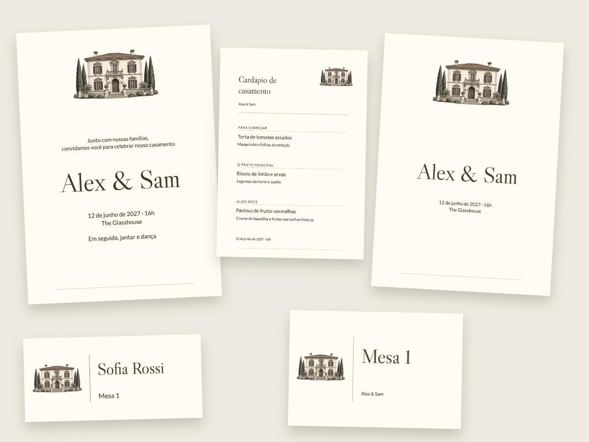 Modelo de casamento Propriedade italiana com as fontes Libre Caslon Display e Lato